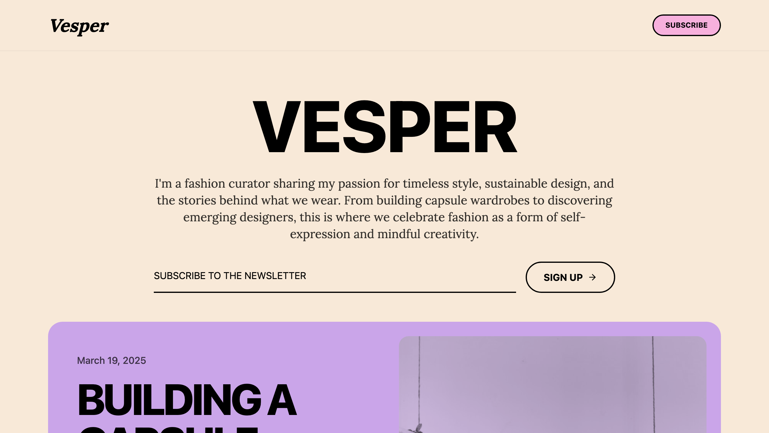 Screenshot of Vesper — Fashion Blog