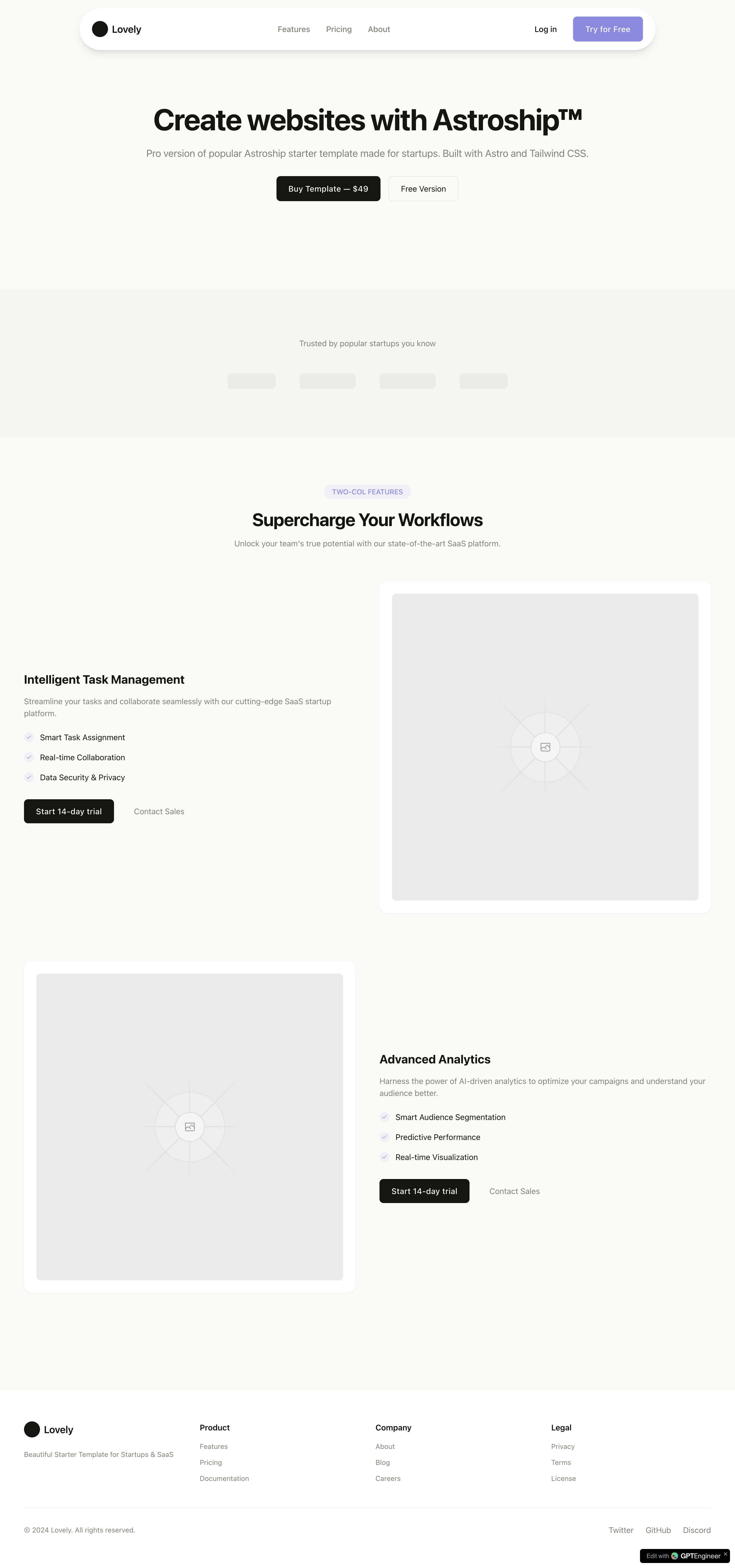 Screenshot of Software Product Landing Page