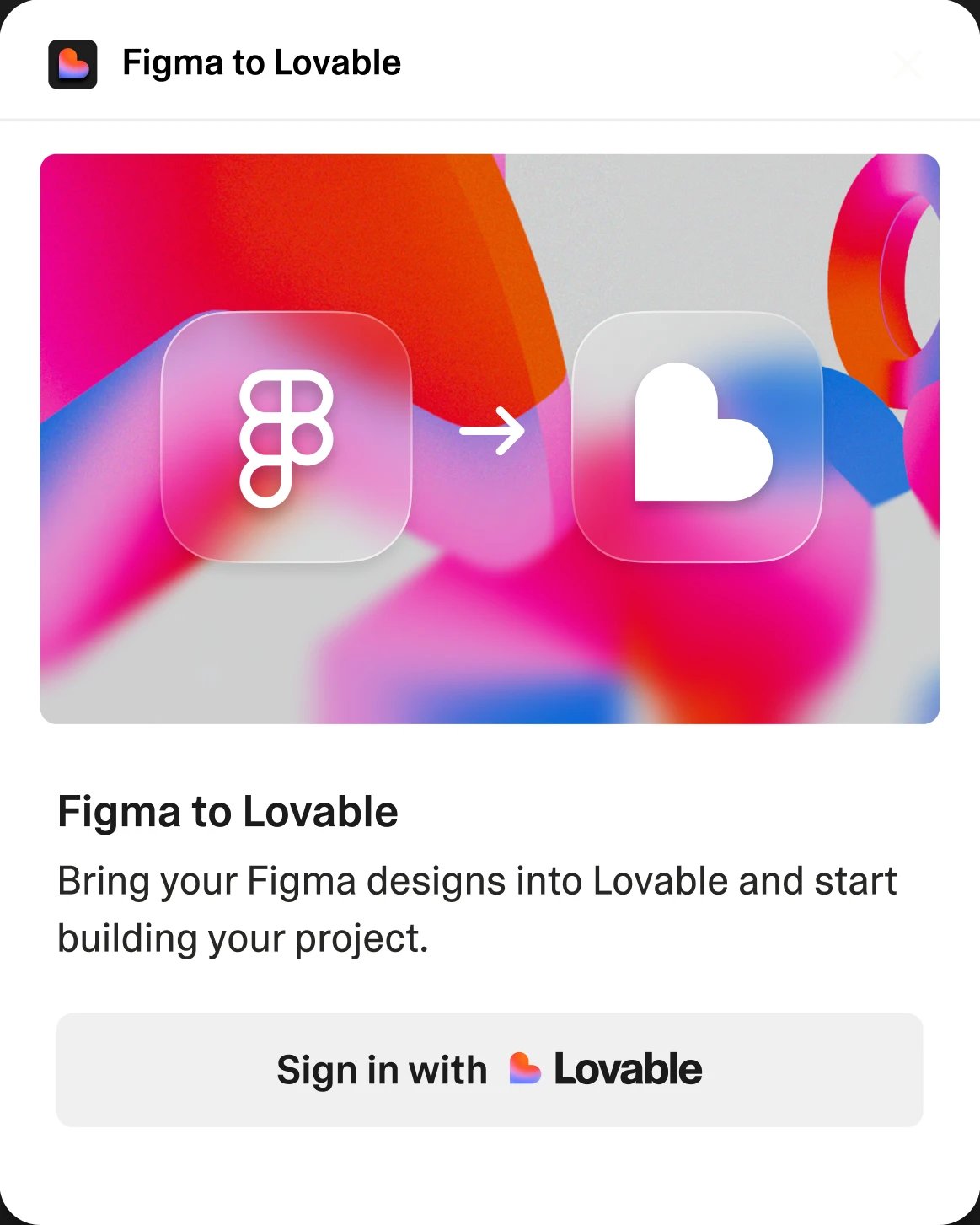 The Figma to Lovable plugin window in Figma