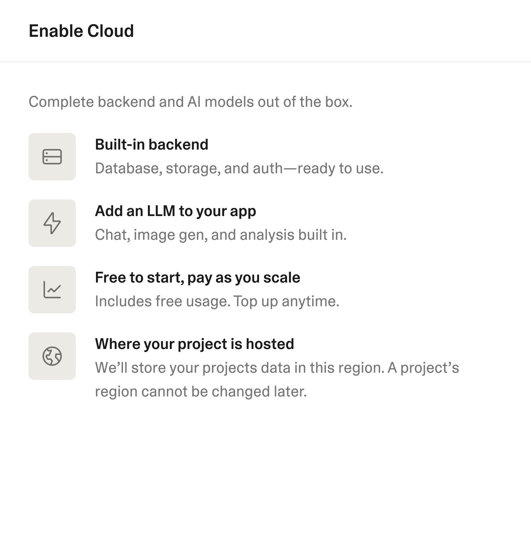 Enable Cloud panel with backend and AI model setup options